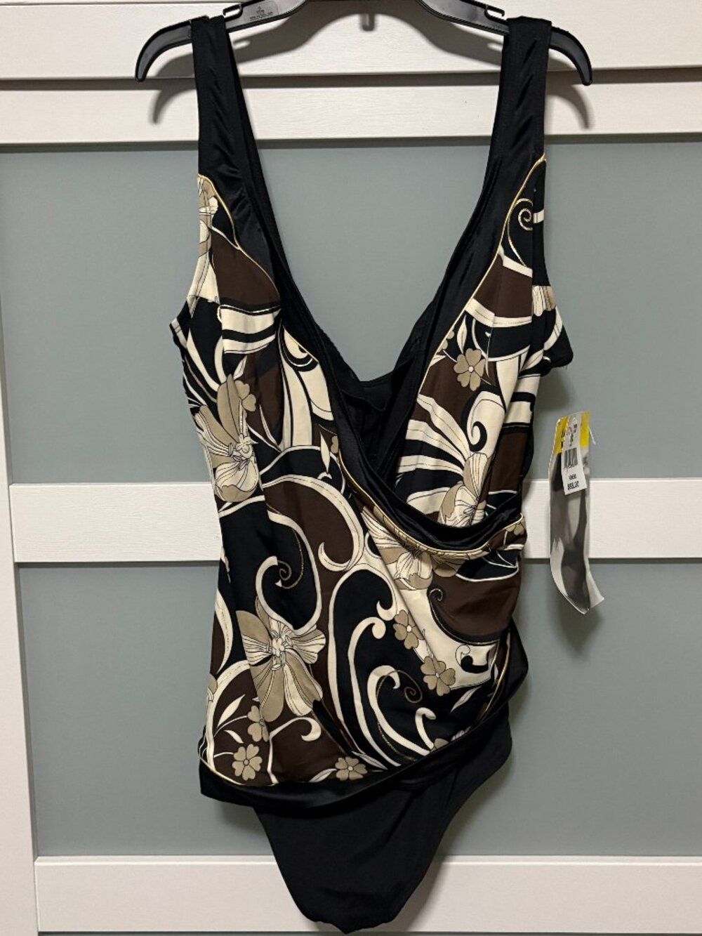 Longitude Ladies One Piece Swimsuit Old Stock NEW NWT sz 24W Black brown swirl
